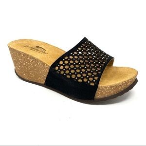 Spring Step Marni wedge platform sandals black suede slides